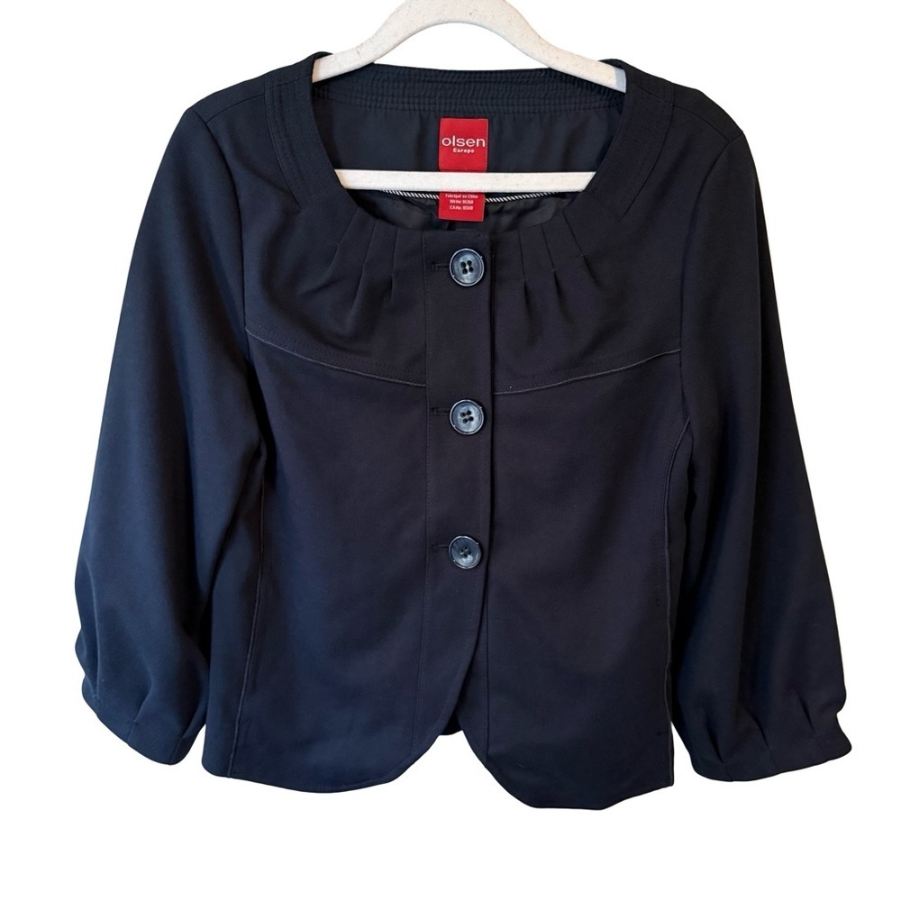 Olsen Europe Navy Blue Cropped Blazer Size 4 Office Lightweight Workwear